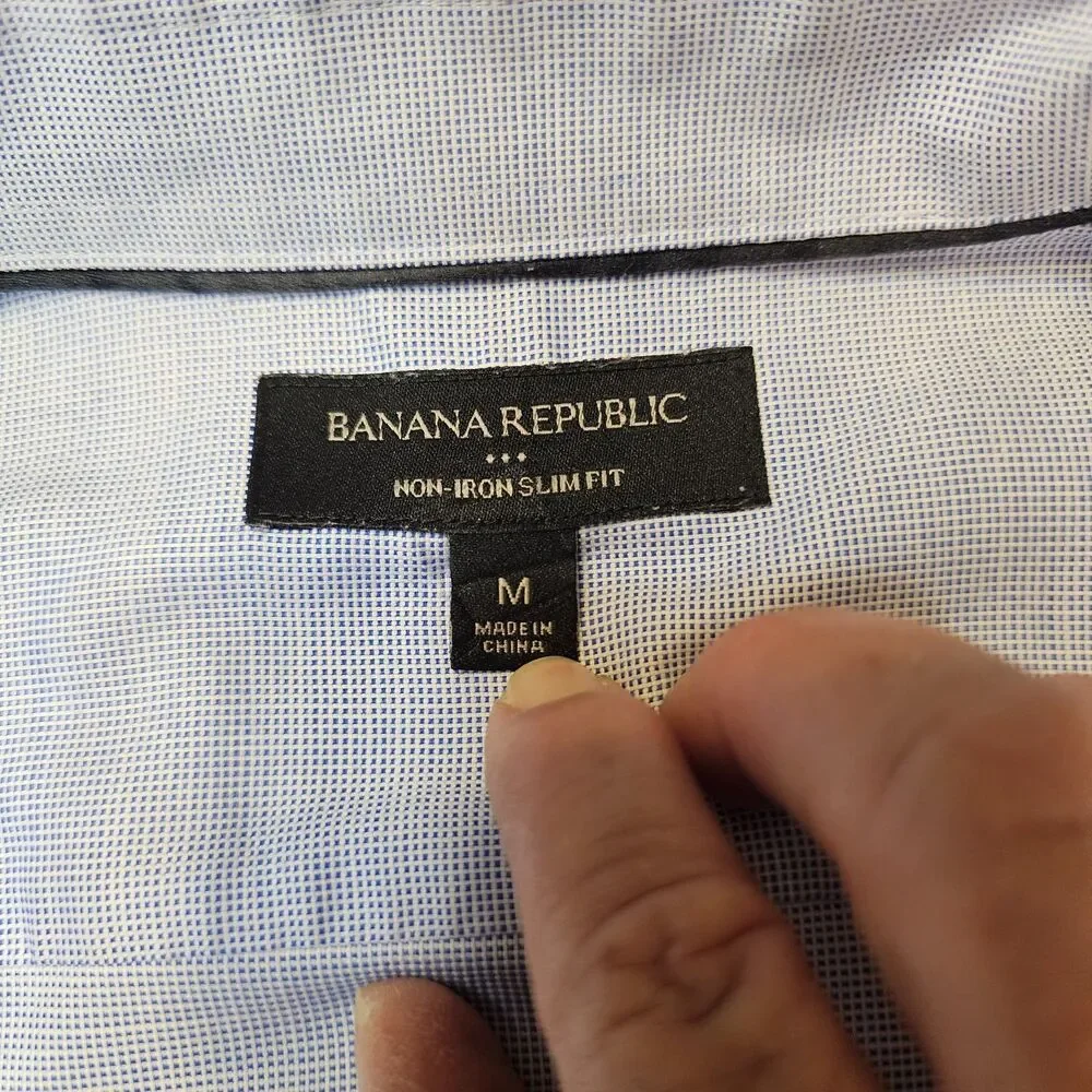 Banana Republic Non-Iron Slim Fit Men's Blue Dress Shirt Button Front Sz M FF771